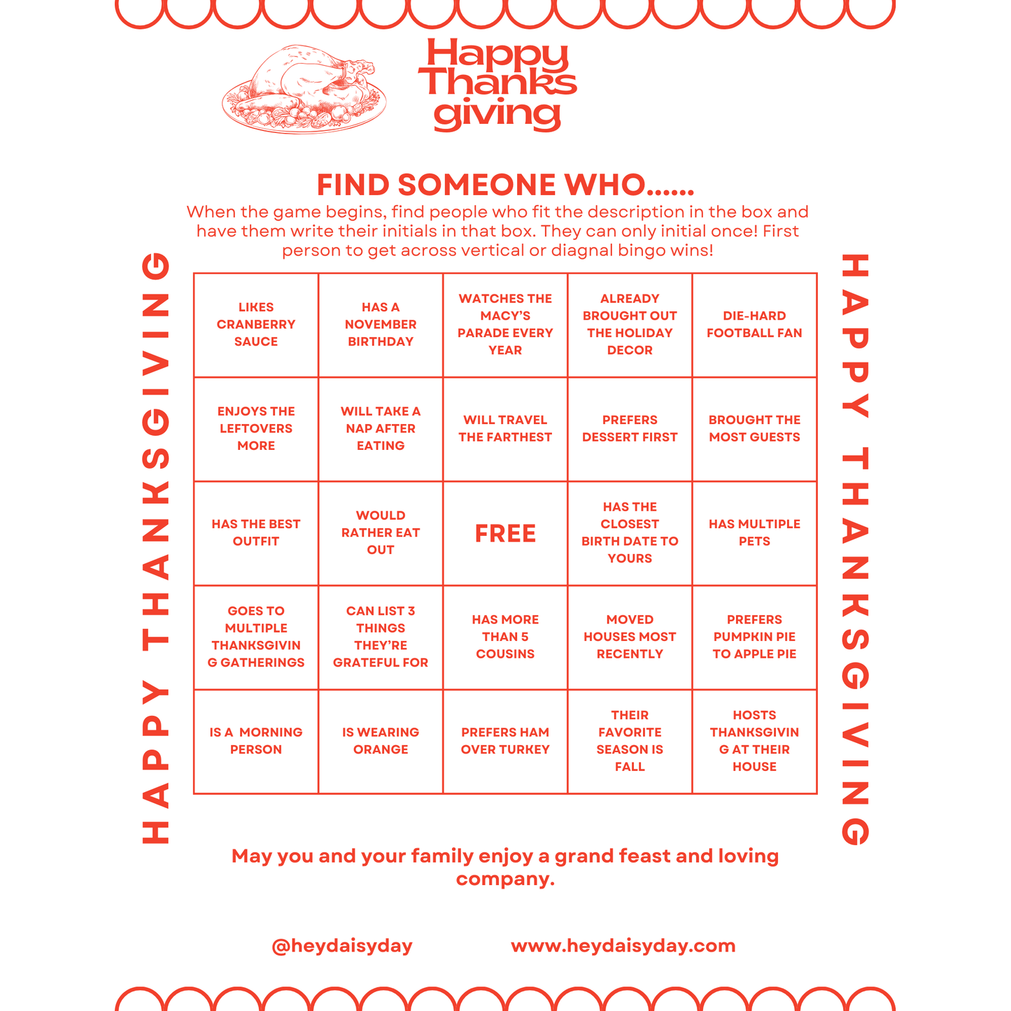 Printable Thanksgiving Bingo