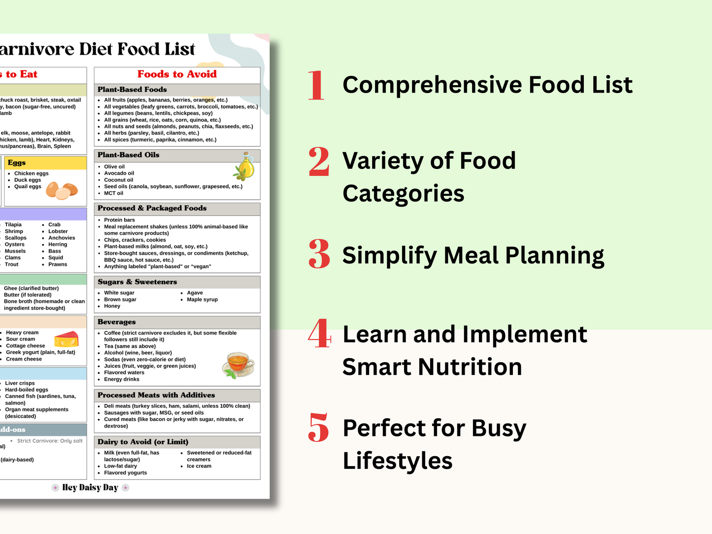 Printable Carnivore Diet Food List with 100+ animal-based foods and success tips