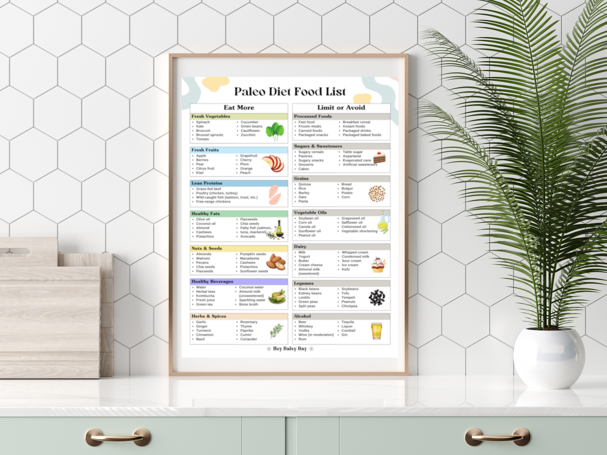 Printable Paleo Diet Food List with 100+ approved foods and bonus starter tips – clean eating guide for women over 35