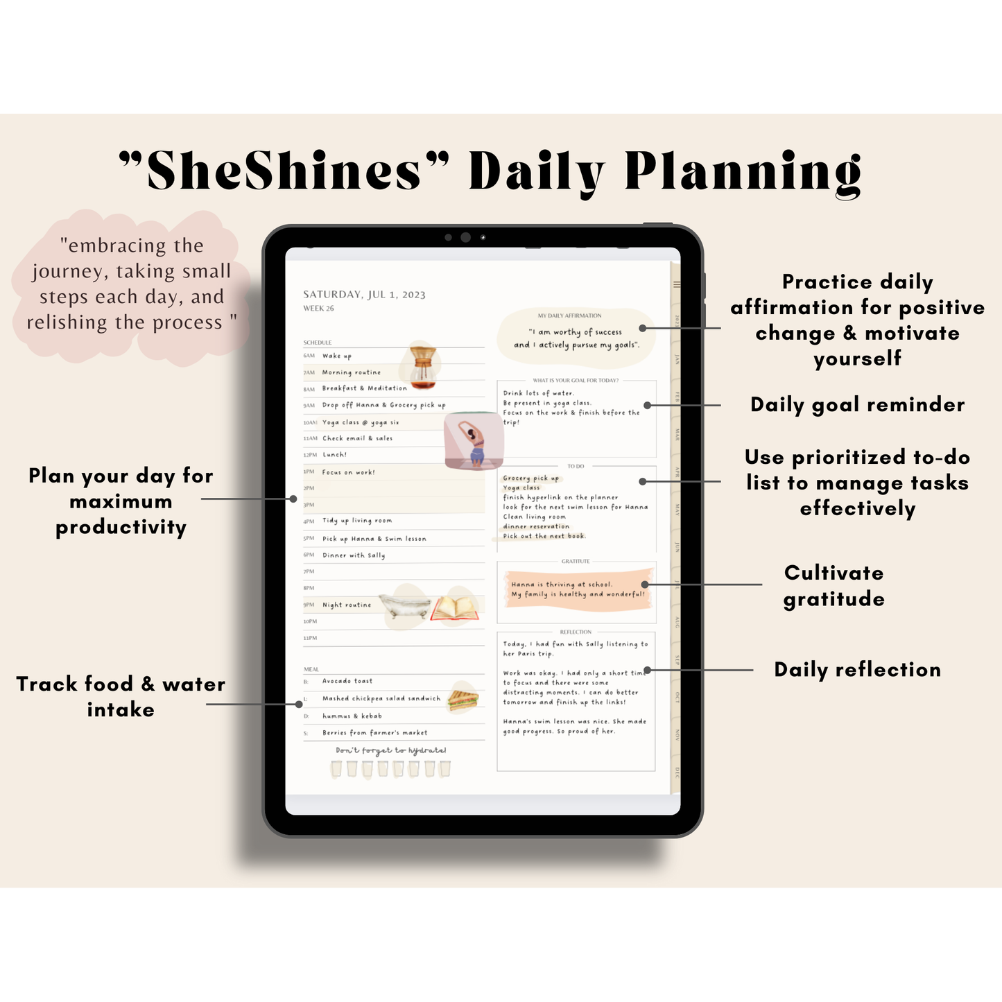 Sheshines digital Planner. hyperlinked google & apple calendar. Simple minimalist planner. Free digital planner.