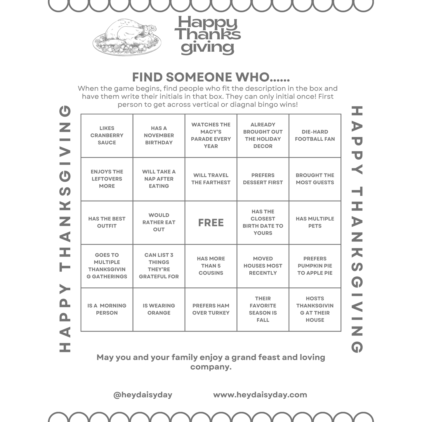 Printable Thanksgiving Bingo