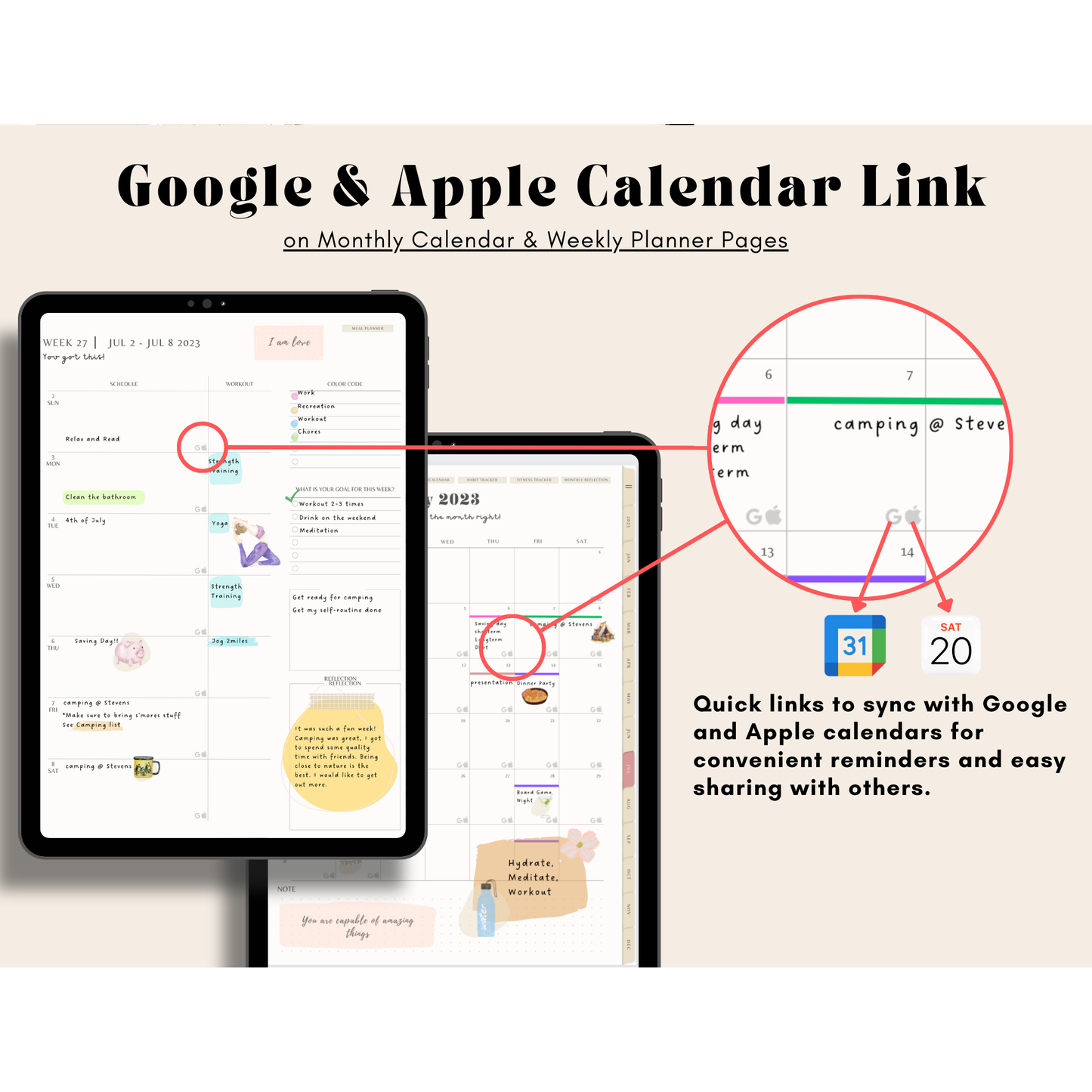 Sheshines digital Planner. hyperlinked google & apple calendar. Simple minimalist planner. Free digital planner.