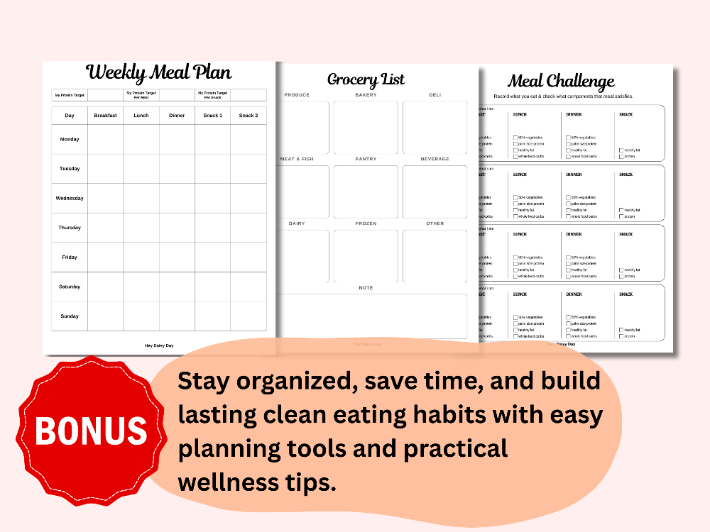 Hormone support and energy boost food chart bundle—features clean eating tips, superfoods, and hormone-friendly nutrition
