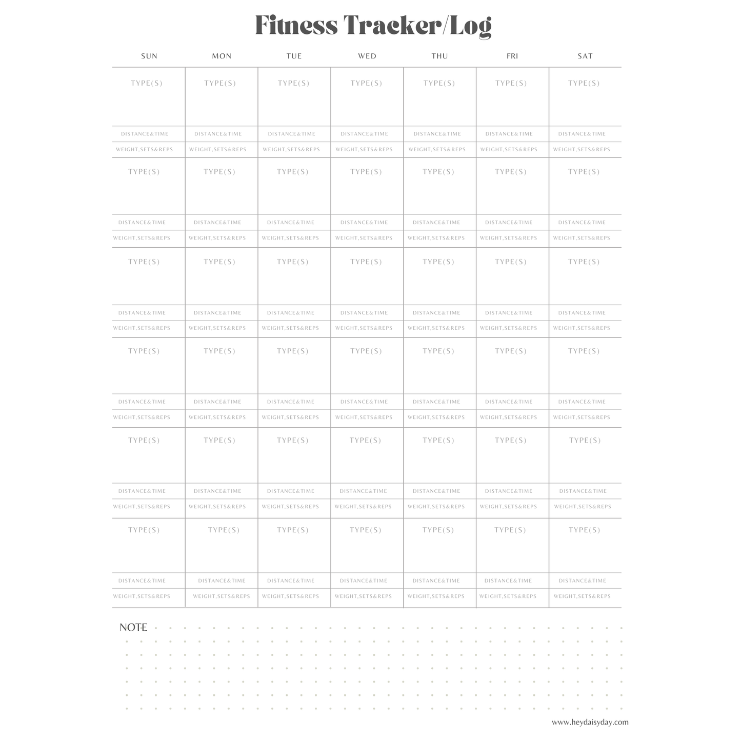 PDF UNDATED Fitness Tracker Page (Printable)