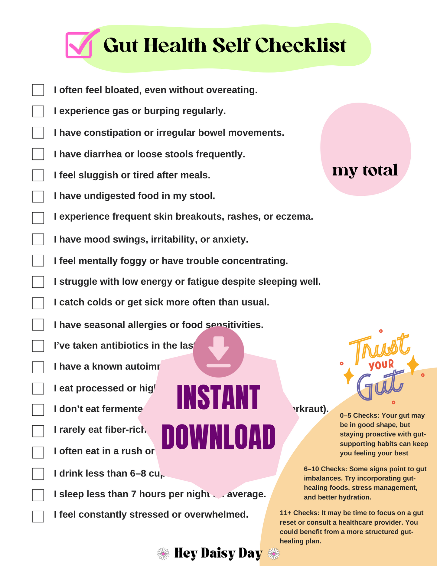 gut health self checklist