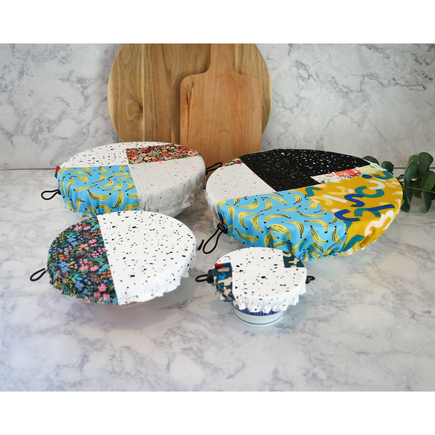 Elastic bowl covers, food container covers, stretch to fit food covers, saran wrap replacement,