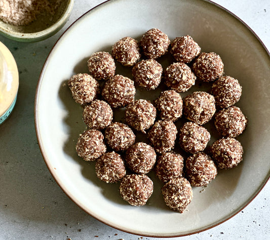 healthy snack option, tahini date energy balls for holiday travels