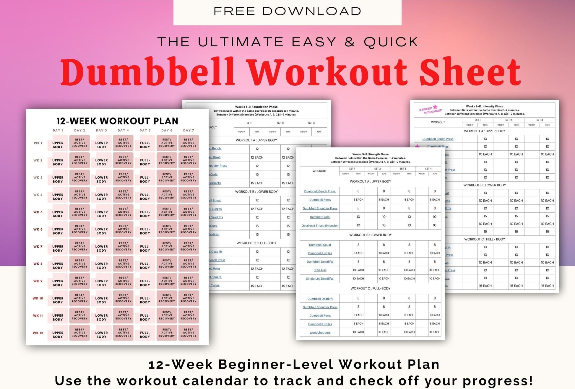 Day Dumbbell Dumbbell Workout Chart Pdf 12 Week Strength Training