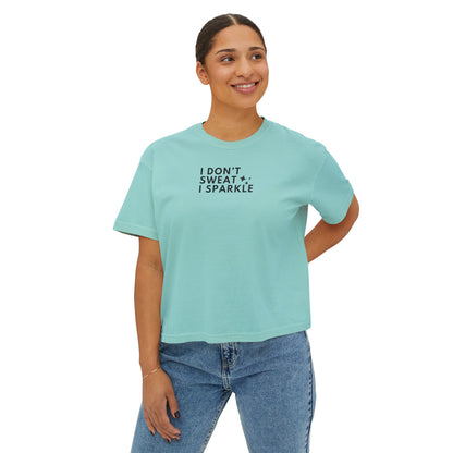 Sparkle Boxy Tee for Active Women - 'I don't sweat, I Sparkle'