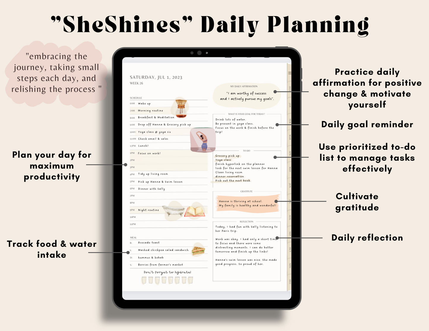 Sheshines digital Planner. hyperlinked google & apple calendar. Simple minimalist planner. Free digital planner.
