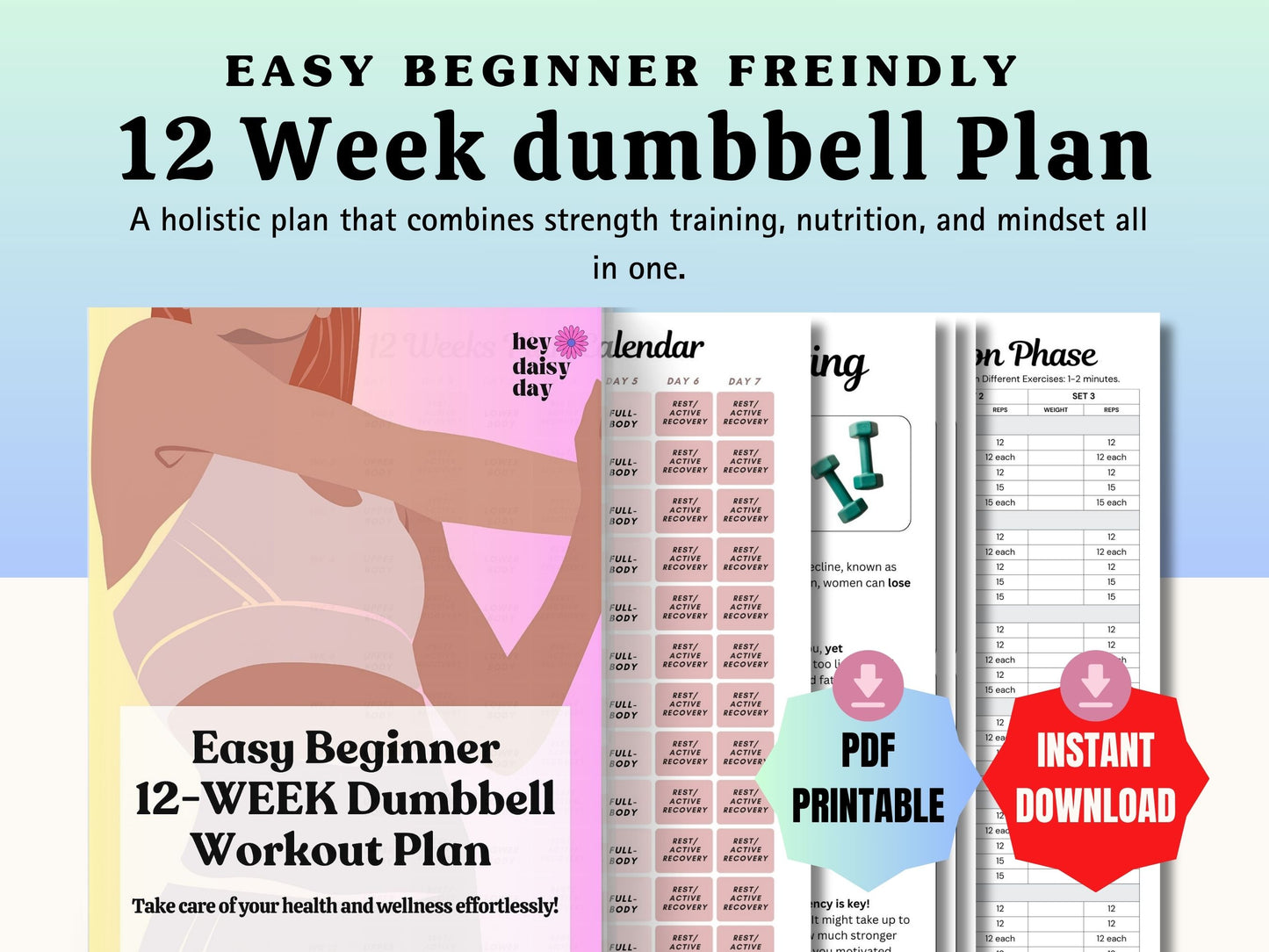 Easy Beginner 12-WEEK Dumbbell Workout Plan for Women [PDF printable]