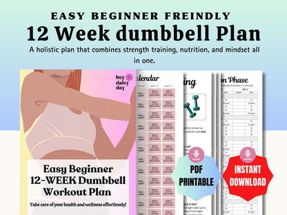 Easy Beginner 12-WEEK Dumbbell Workout Plan for Women [PDF printable]