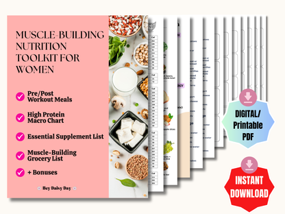 Pre/Post workout meals, high protein macro chart, Essential Supplement list, Muscle-building Grocery List
