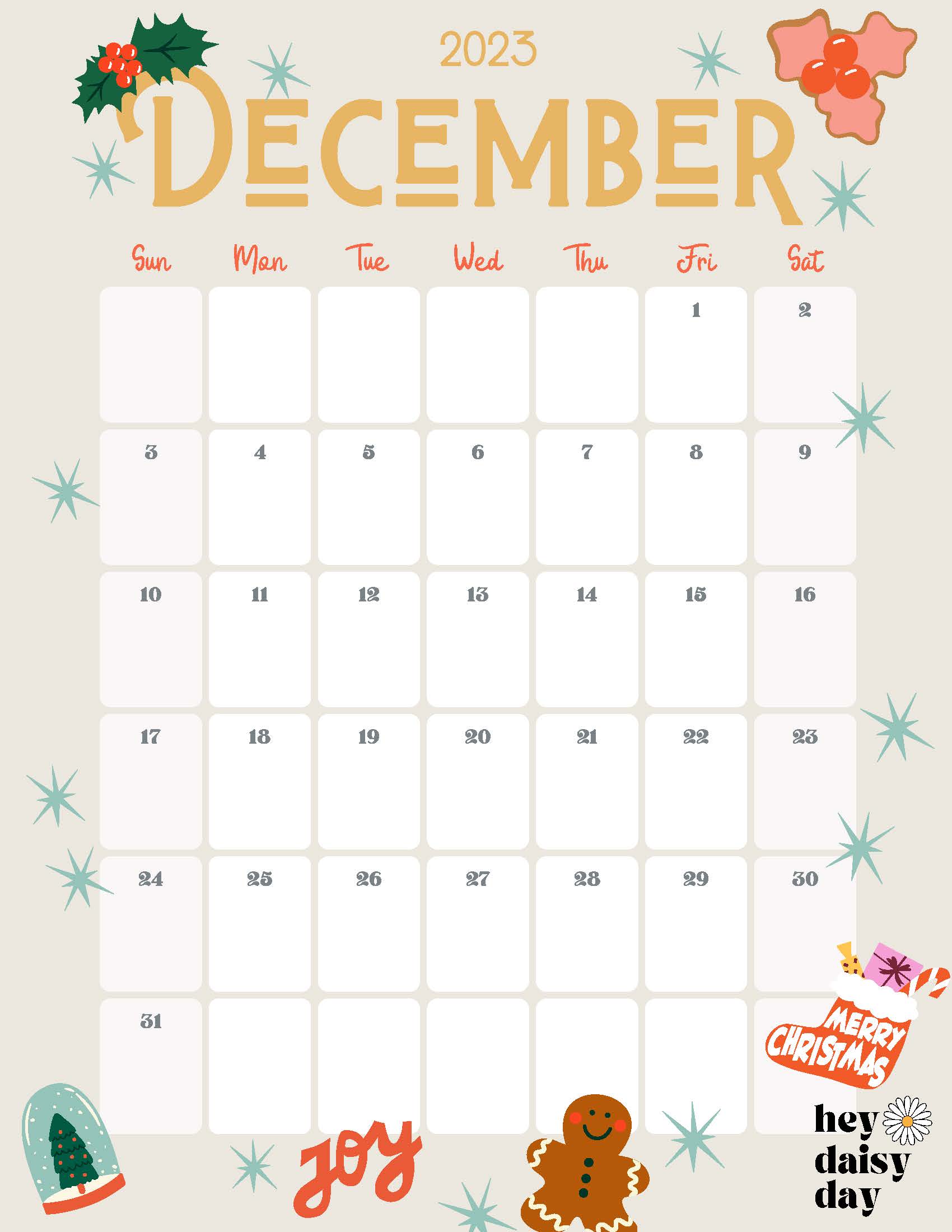 Holiday Digital Planner December calendar