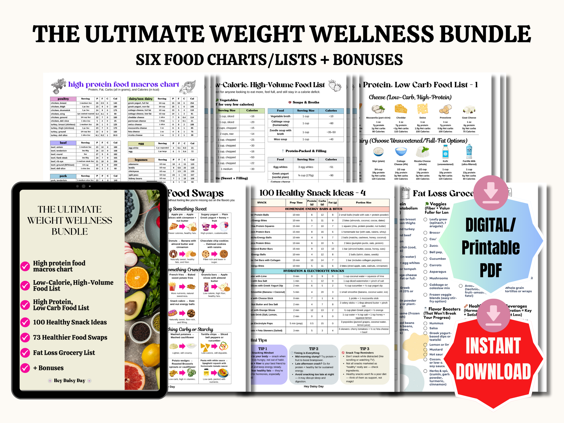 healthy eating bundle for women, printable weight loss toolkit, meal planner for women over 40, high protein food list PDF, fat loss grocery list, low-carb high-protein guide, fitness tracker for women, beginner meal plan for weight loss, women's health printables, nutrition guide for over 35