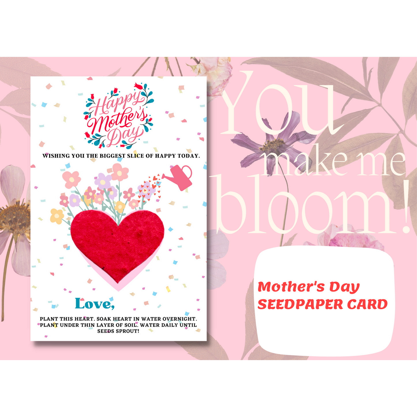 Wild flower Seeds Paper Heart Mother's Day Card